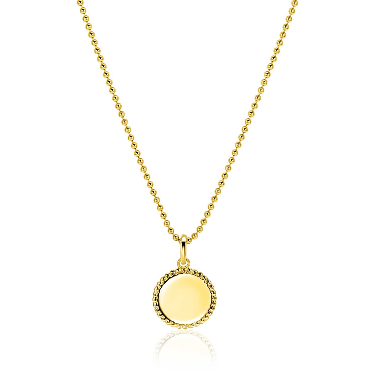 ZINZI gold plated zilveren coin hanger met parelrand in 17mm grootte. Ideaal om een gravure in te zetten! Vervaardigd van eerste gehalte zilver (925) en extra geel verguld.