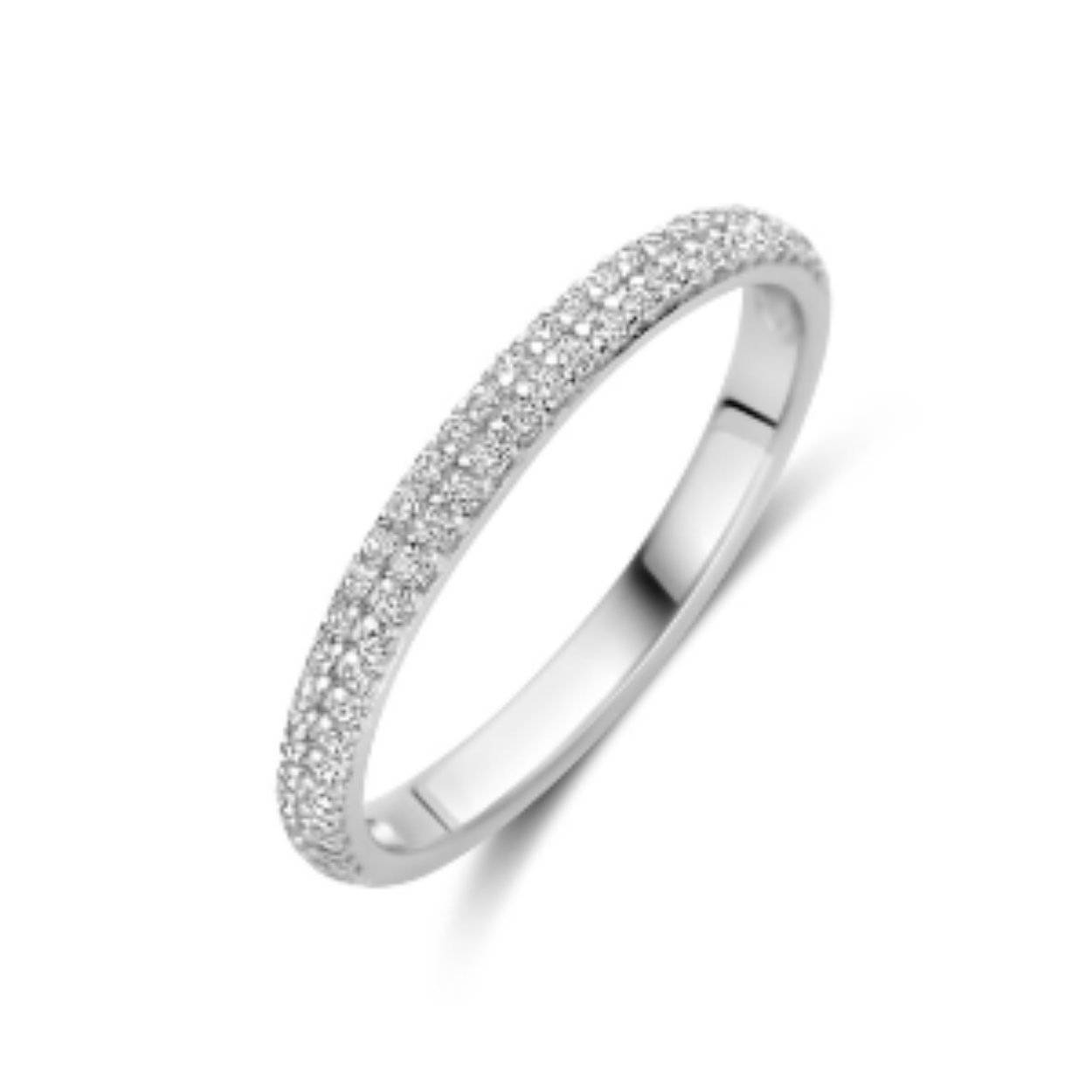 Gerhodineerd 925 zilveren ring uitgevoerd met zirkonia. De ring heeft een breedte van 2.5mm.
