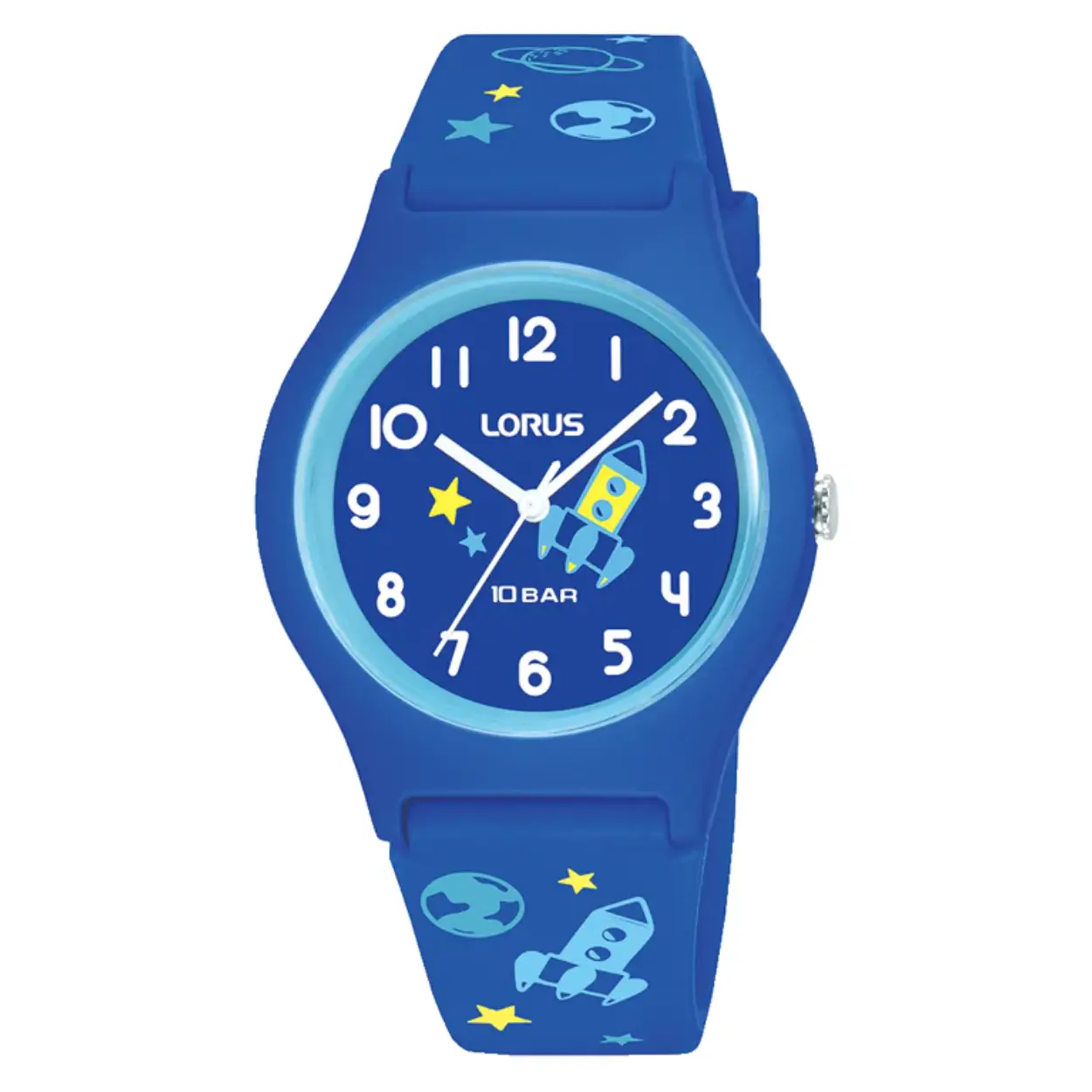 Dit is een horloge van het merk Lorus. Het is een analoog horloge gemaakt van kunststof. De diameter van de kast is 34 mm.