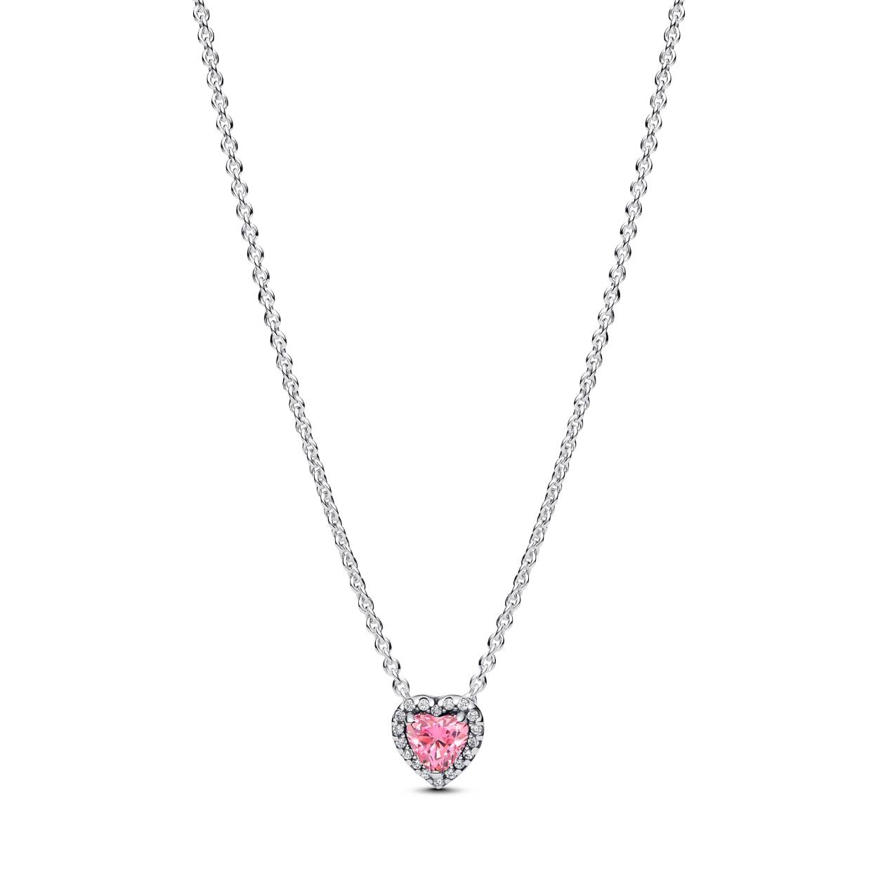 Roze Verhoogd Hart Halsketting zilver mt 45