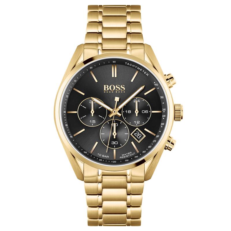Dit mooie horloge van Hugo Boss de HB1513848 is een horloge met een Quartz uurwerk. Het horloge heeft een diameter van 44 mm, en is dik. De weergave van de tijd is Analoog. Verder is het horloge voorzien van een Mineraal horlogeglas. Het horloge is 10 bar (zwemmen) waterdicht, en heeft een band van Roestvrij Staal in de kleur Goud