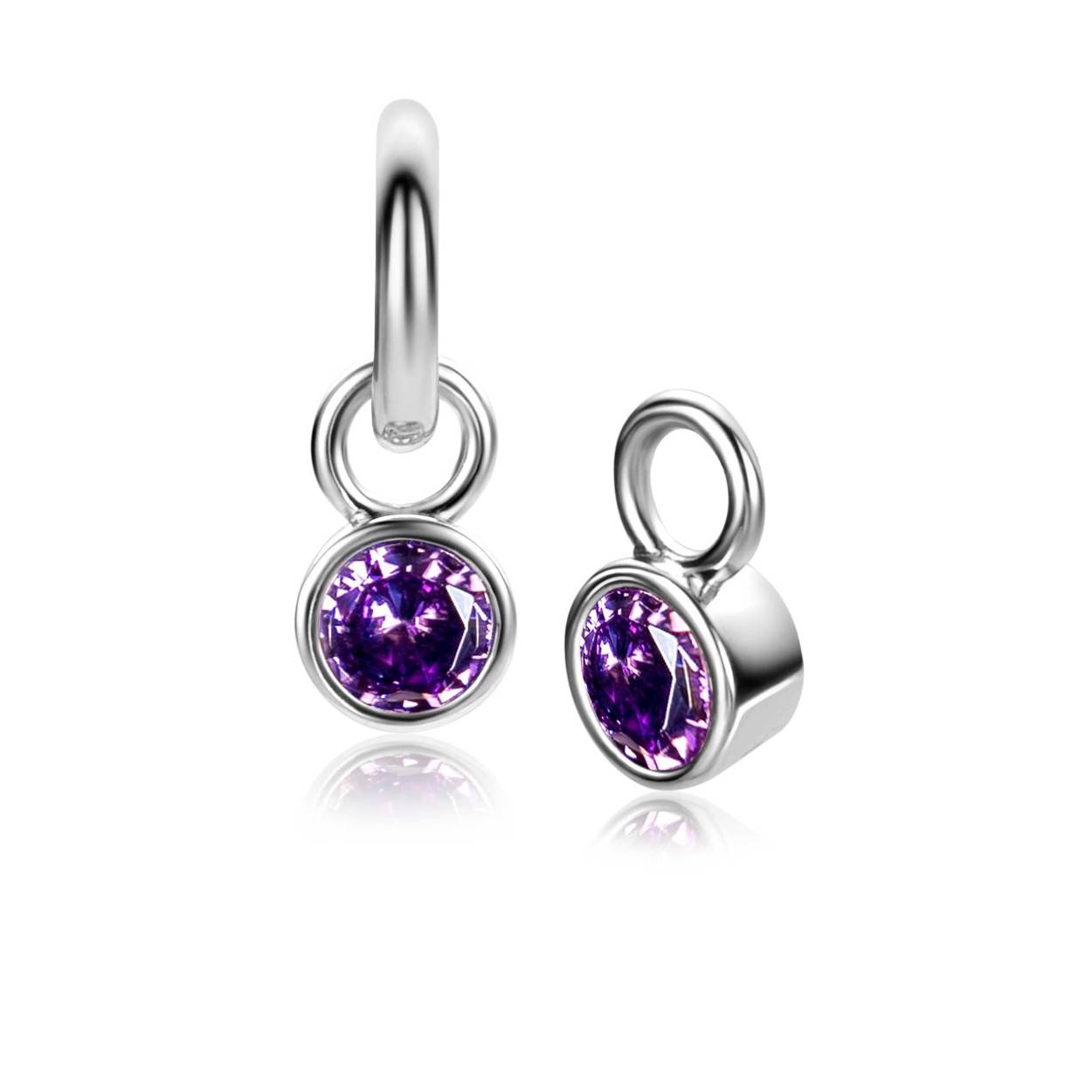 BIRTHSTONE zilveren oorbedels FEBRUARI, staan symbool voor iemand die in de maand februari is geboren. In februari is de geboortesteen 'paars amethist zirconia'. Iedere geboortesteen heeft haar eigen betekenis. Hang ze sierlijk aan je zilveren Zinzi oorringen. De oorringen zijn niet bij de prijs inbegrepen. Vervaardigd van eerste gehalte zilver (925) en voorzien van een extra rodiumlaag voor een langdurige glans.