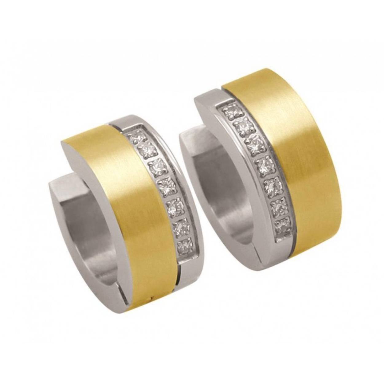 Staal bicolour klapcreolen met zirkonia's  13 x 6 mm