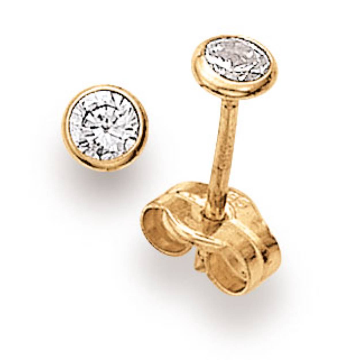 Gouden oorknoppen met zirkonia in gladomzetting. 3 mm