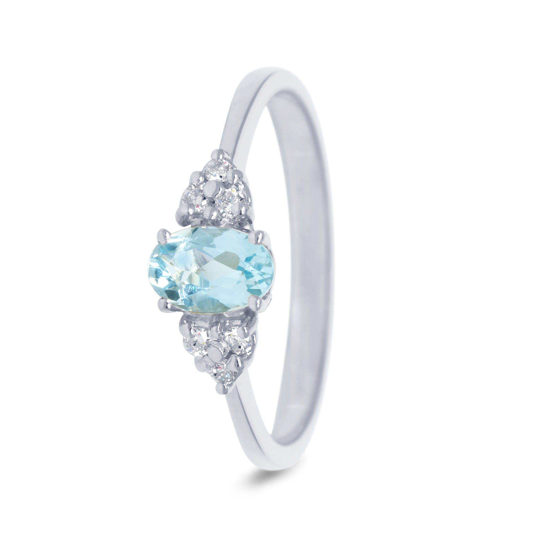 Miss Spring ring Hannah
14 krt wit gouden ring met blauwe topaas 6 briljanten (0,09 crt, kwaliteit Pikee / Wesselton)
