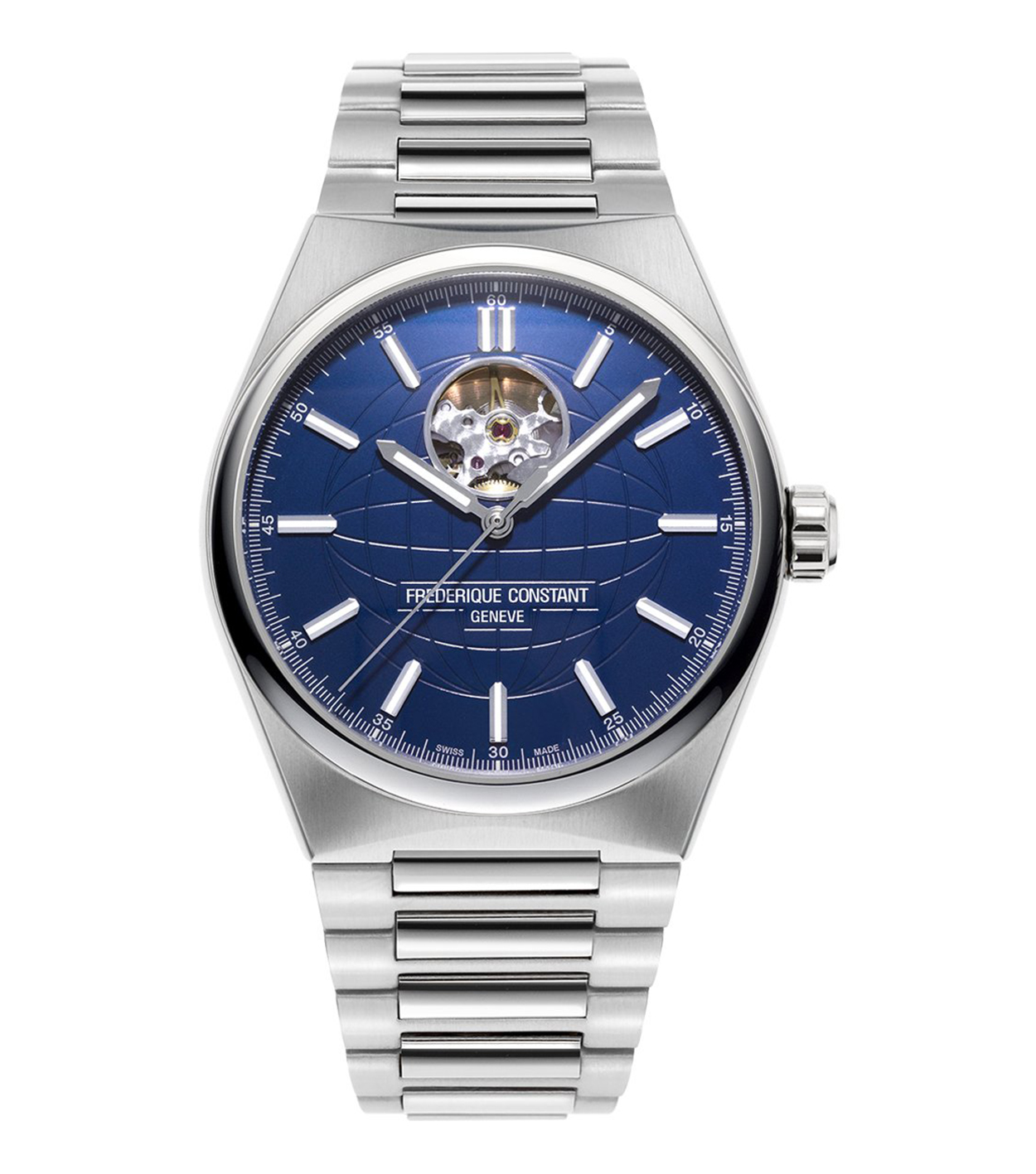 De Frederique Constant Highlife Heart Beat Automatic FC-310N4NH6B combineert Zwitserse horlogetraditie met een eigentijds design. Dit automatische herenhorloge beschikt over een stijlvolle blauwe wijzerplaat met het kenmerkende Heart Beat-venster, waardoor het mechanische uurwerk zichtbaar is. De 41 mm roestvrijstalen kast, ge&iuml;ntegreerde stalen band en saffierglas zorgen voor een luxe uitstraling en dagelijks draagcomfort. Met een waterdichtheid tot 100 meter en een verwisselbare band is dit een veelzijdig horloge voor zowel zakelijke als casual gelegenheden.