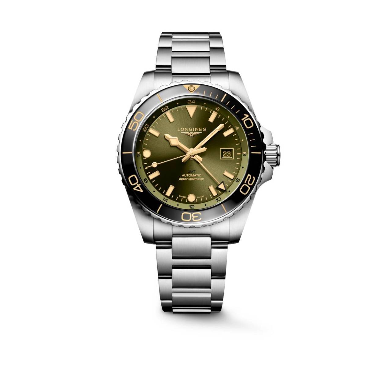 Dit Longines horloge komt uit de Hydroconquest collectie.
Referentienummer: L3.790.4.06.6

De Longines is voorzien van een automatisch GMT kaliber L844 uurwerk met een gangreserve van 72 uur. De kast en band zijn gemaakt van roestvrij staal. Het horloge heeft een diameter van 41 mm en is getest op een waterdichtheid van 30 ATM / 300 meter. Het horloge is dus perfect geschikt als duikershorloge. De band is gemaakt van roestvrij staal. Dankzij de Super- LumiNova op de wijzers en indexen is het horloge ook in het donker duidelijk af te lezen. Het horloge heeft een krasbestendig saffierglas met meerdere lagen anti-reflecterende coating aan beide zijden

Horloges van Longines met automatische uurwerken genieten van een verlengde fabricagegarantie van 5 jaar. Deze langere garantieperiode onderstreept de uitzonderlijke kwaliteit en het vakmanschap van de automatische uurwerken van Longines