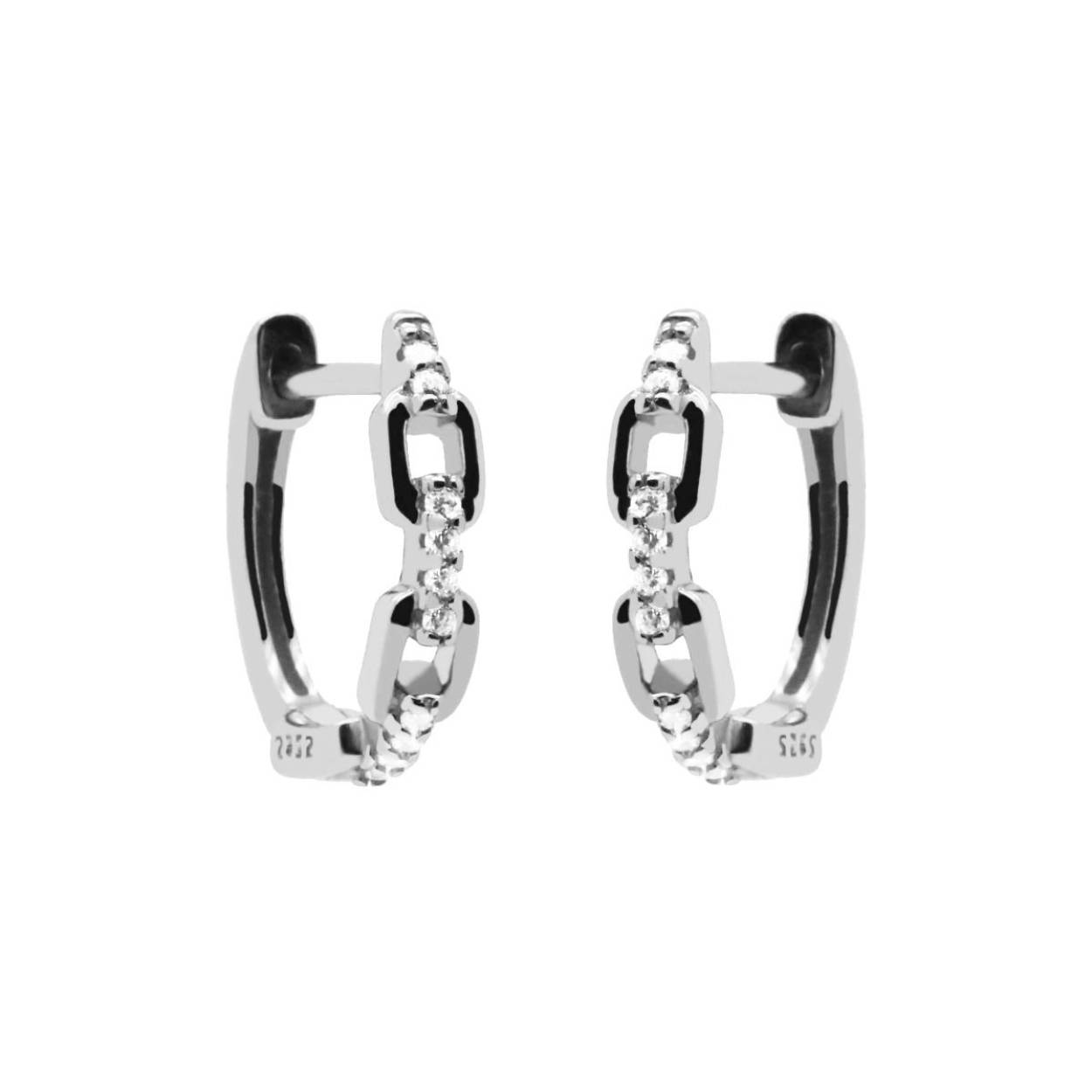 Hinged Hoops Zirconia Half Chain 12MM Silver

