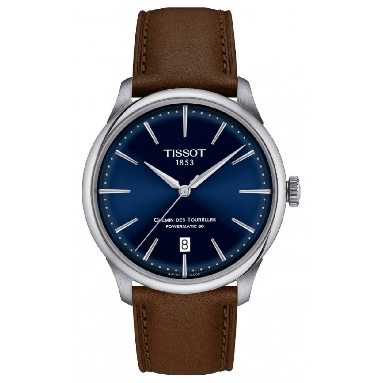Dit Tissot Chemin Des Tourelles horloge heeft een zilveren roestvrijstalen kast en band, met een klassieke blauwe wijzerplaat en bruine leren band. Het heeft functies zoals chronograaf en datumweergave. Draag dit horloge met formele of casual outfits voor een klassieke en trendy uitstraling. Combineer het met zilveren sieraden voor een gecoördineerde look. Stijlvol en tijdloos, dit horloge is een must-have accessoire voor elke gelegenheid.
