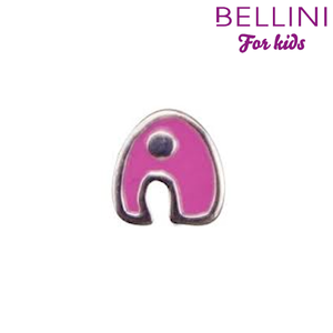 zilveren bellini bedel met emaille 
Roze letter a
