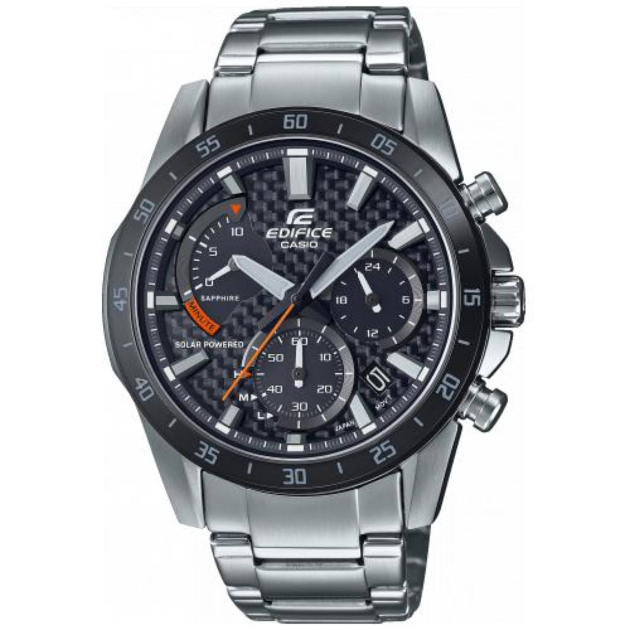 Lichtenergie
Zonnecellen zorgen voor een onafhankelijke en milieuvriendelijke stroomvoorziening van het horloge. Overtollige zonne-energie wordt in een accu opgeslagen.

Neo-display
De wijzers en/of de index hebben een fluorescerend laagje en lichten in het donker op als het horloge daarvoor was blootgesteld aan een lichtbron.

Datumweergave
De huidige datum wordt op de display getoond

Stopfunctie - 10 min.
Verstreken tijd gemeten die de tweede. De meetcapaciteit is maximaal 10 minuten.

carbon wijzerplaat
De wijzerplaat van het horloge is gemaakt van echt carbon en biedt in het oog springende eigenschap donker patroon.

Saffierglas
Saffierglas wordt in een kunstmatig procedé geproduceerd en overtuigt door zijn hardheid en krasbestendigheid. Ontsierende beschadigingen, krassen en vertroebelingen kunnen hierdoor ook worden voorkomen.

Edelstalen armband
Hard, duurzaam en elegant: de edelstalen armband is een klassieker voor horloges.

Veiligheidssluiting
Daarop kun je vertrouwen: de armband van dit horloge is met een speciale sluiting uitgerust die het per ongeluk openen verhindert.

Indicator batterijcapaciteit
Indicator toont de huidige batterijcapaciteit.

Classificatie waterbestendigheid (10 bar)
Perfect voor zwemmen en snorkelen: het horloge is waterbestendig tot 10 bar (ISO 22810).

