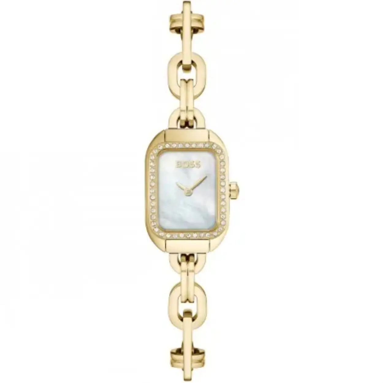 BOSS HB1502740 HAILY-LE Dameshorloge 19x28mm 
Dit BOSS horloge uit de HAILY-LE serie met artikelnr: HB1502740 heeft een chique look. Zeer geschikt voor de moderne stijlvolle vrouw van nu. Het goudkleurige dameshorloge valt op door zijn stalen rechthoekige horlogekast met een parelmoer wijzerplaat met minimalistische wijzers. In de rand van de kast zitten fijne kristallen, en aan de kast zit een goudkleurige schakelband met karabijnsluiting. De kast van het horloge heeft een afmeting van 19x28mm met mineraalglas en is 3ATM. 

HET MERK:
HUGO BOSS is afgestemd op levensstijlen waar het gaat om kwaliteit en precisie. Het wereldwijde fashionlabel is verdeeld in twee merken: BOSS en HUGO. Het merk BOSS biedt geavanceerde, moderne horloges gericht op kwaliteit en design om een onberispelijke look te creëren – of het nu zakelijk, casual of sportief is. De horloge collectie van BOSS is perfect afgestemd op levensstijlen waar het gaat om kwaliteit en precisie. BOSS is op maat gemaakt in een onberispelijke stijl.

Blijf stijlvol bij de tijd. Voor de BOSS-vrouw is stijl het handelsmerk en draait alles om
details. Breng uw look naar een hoger niveau met onze nieuwe en kenmerkende horlogecollectie.

SPECIFICATIES:
- Mineraalglas
- Rechthoekige kastvorm
- Goudkleurige horlogekast met kristallen
- Parelmoer wijzerplaat
- Goudkleurige schakelband