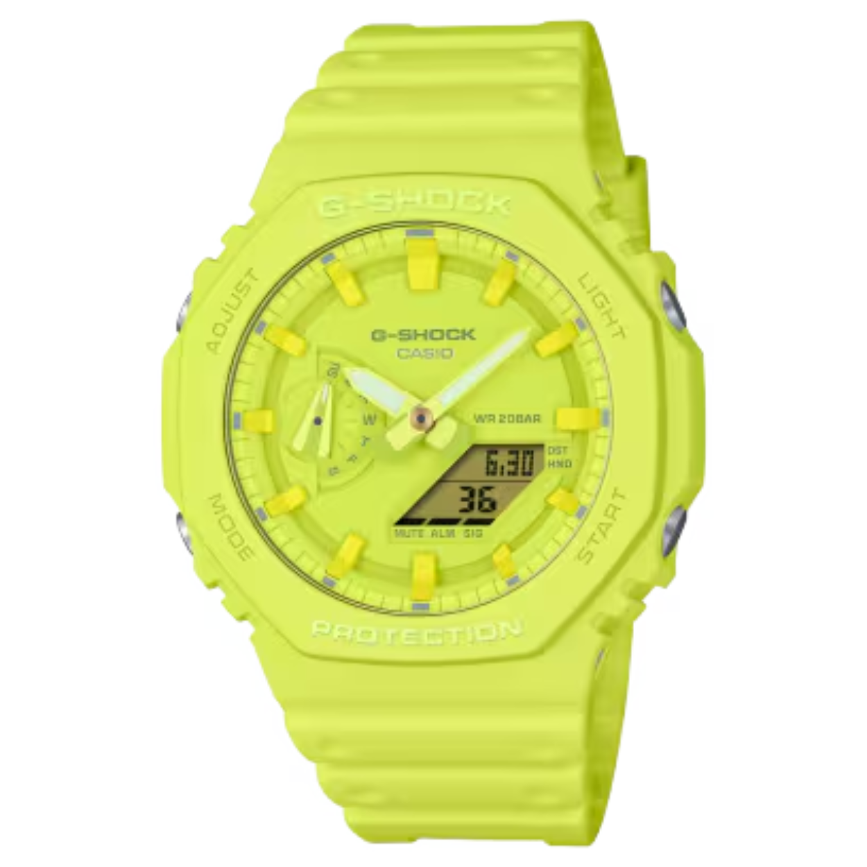 Dit  Casio horloge behoort tot de G-shock collectie.
Referentienummer: GA-2100-9A9ER

Welkom bij de Ton-sur-ton G-SHOCK – horloges gewijd aan een monochrome esthetiek, tot in de kleinste details.
De GA-2100 kleedt zijn iconische vorm in een 'ton-sur-ton' stijl en is verkrijgbaar in drie populaire kleuren – turquoise, wit en geel. De behuizing, rand, band en zelfs de afzonderlijke onderdelen van de wijzerplaat zijn afgewerkt in subtiel variërende tinten van dezelfde kleur voor een monochrome look met verrassende diepte en dimensie.

Deze kleurrijke horloges zijn een geweldig accessoire voor je meest straatmodebewuste stemming.