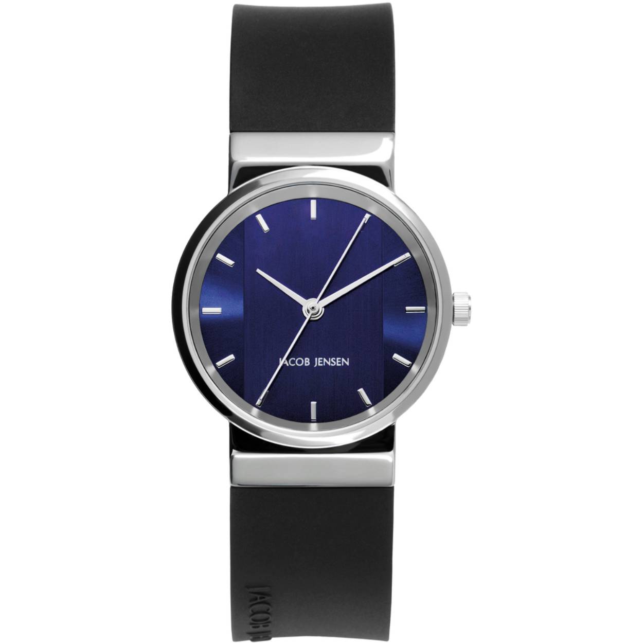
Merk	Jacob Jensen
Doelgroep	dames
Diameter Kast	29 mm.
Hoogte Kast	7 mm.
Vorm Horlogekast	Rond
Uurwerk	quartz
Tijdsaanduiding	analoog
Materiaal Glas	mineraal glas
Waterbestendig	3 ATM (handen wassen)
Materiaal Kast	edelstaal
Soort Band	siliconen
Kleur Band	zwart
Aanzet Maat	17 mm.
Sluiting	gesp
Wijzerplaat Kleur	blauw
Garantie Uurwerk	2 jaar
Staat	nieuw in originele verpakking
Ean	8718569107499