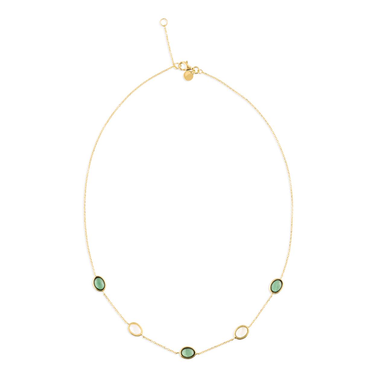 18 kt gouden collier met de halfedelstenen 'groene toermalijn' en 'prasioliet' 
Deze collier past heel mooi samen met de bijhorende oorbellen en armband van Italo Bottene
Lengte: 60 cm