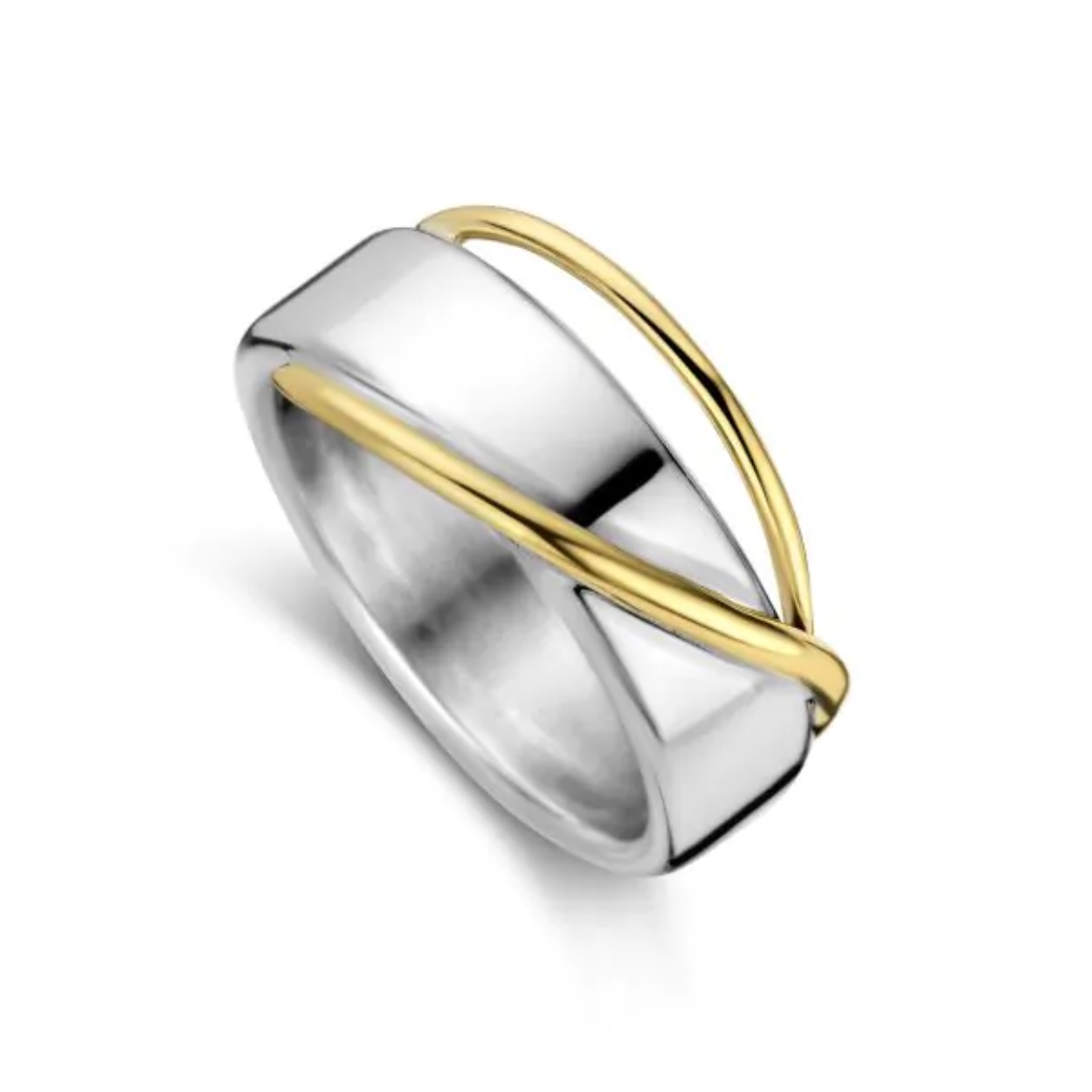 Een zilveren met 14 kt. geelgouden ring van het Nederlandse sieradenmerk Engi. 