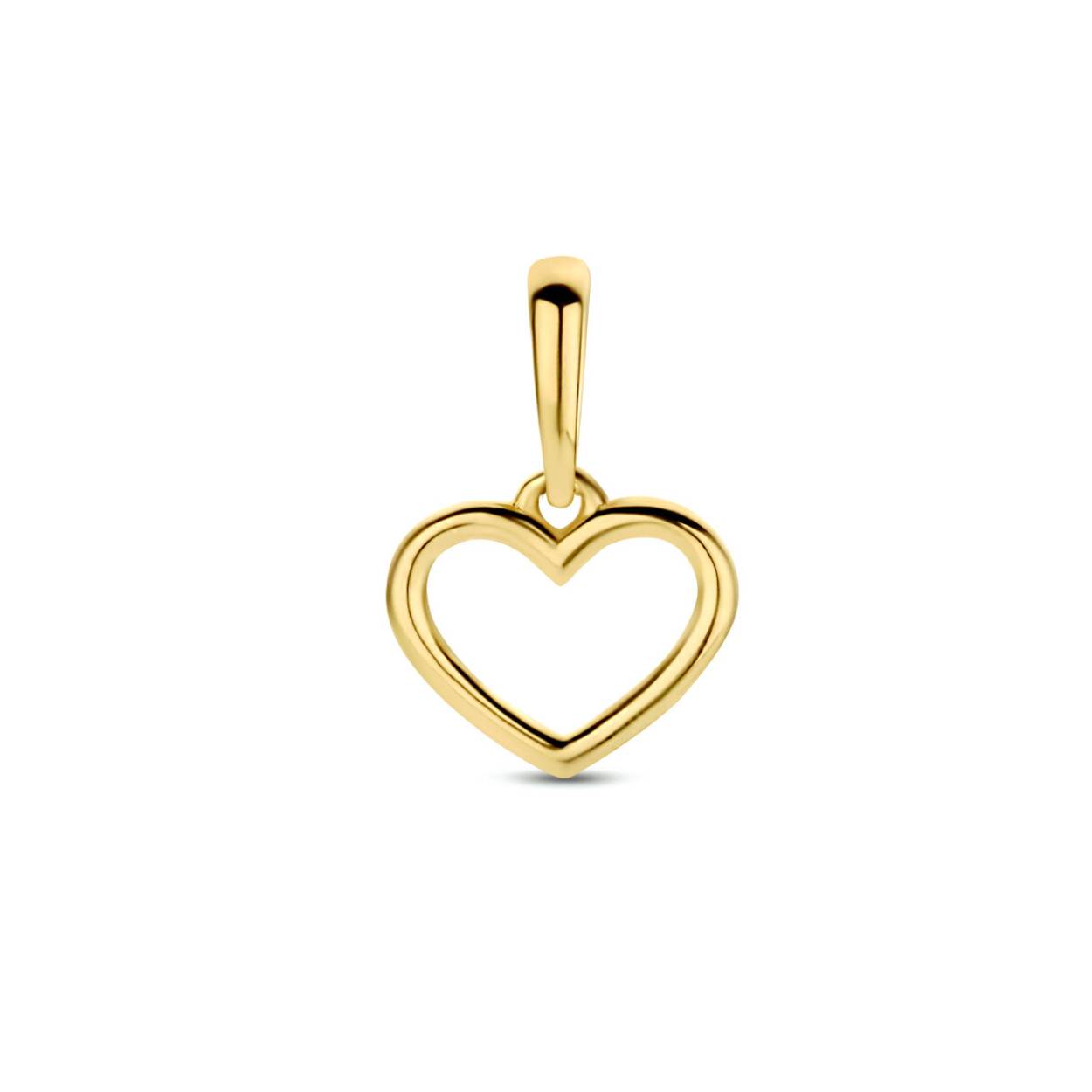 14k Geelgouden hanger uitgevoerd in de vorm van een hartje. Het hartje heeft een afmeting van 6x8mm.
