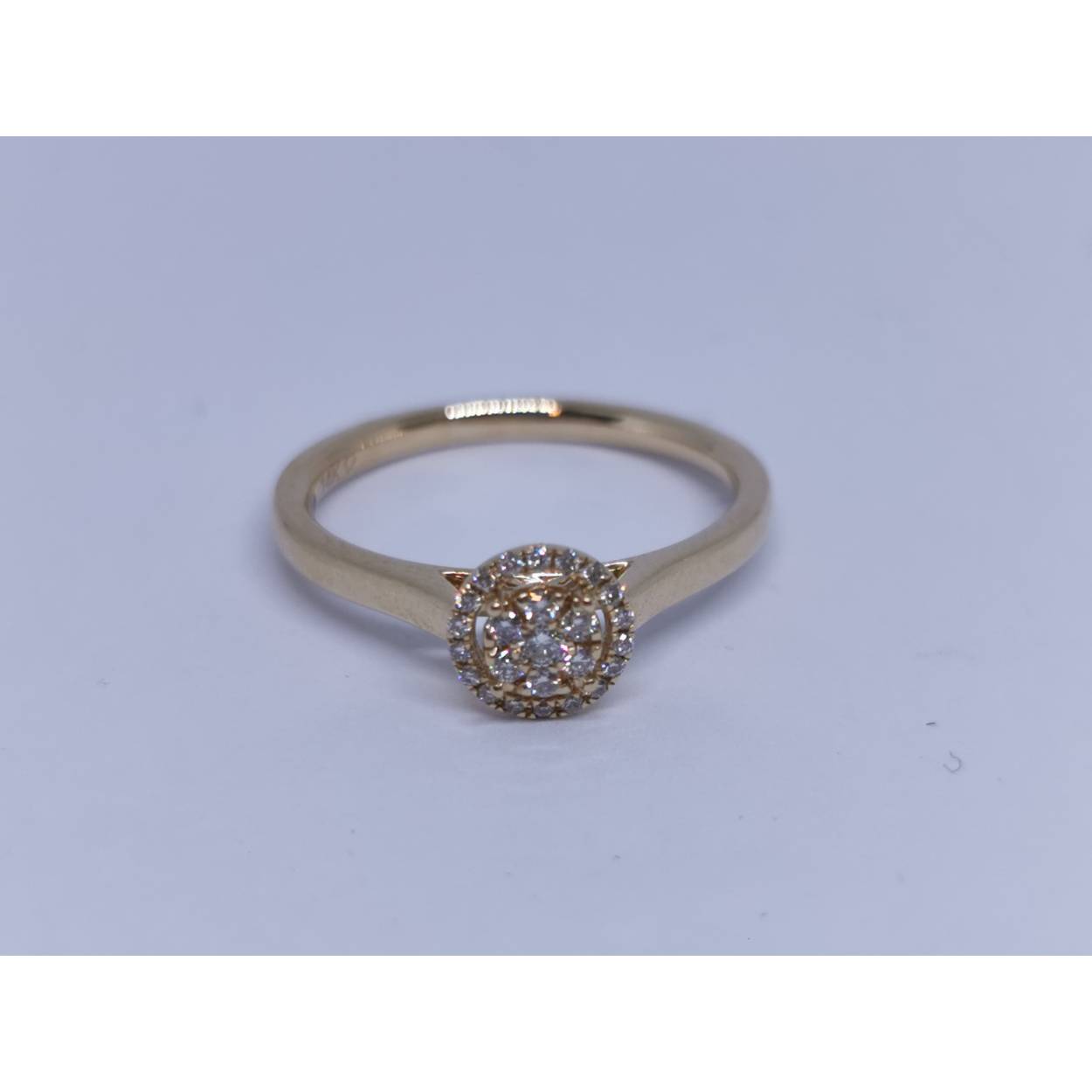 14 karaat geel gouden halo zetting diamanten ring.