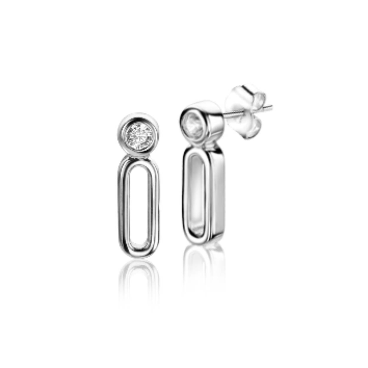 ZINZI zilveren staaf oorstekers van 11mm, waarbij een ronde witte zirconia sierlijk pronkt boven een trendy open ovale vorm. Vervaardigd van eerste gehalte zilver (925) en voorzien van een extra rodiumlaag voor langdurige glans.