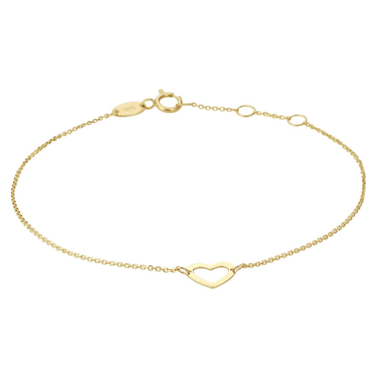 14k Geelgouden armband uitgevoerd met een hartje. De armband heeft draaglengtes van 16.5, 17.5 en 18.5cm. Het hartje heeft een afmeting van 6.5x8mm. De schakelbreedte is 0.8mm.