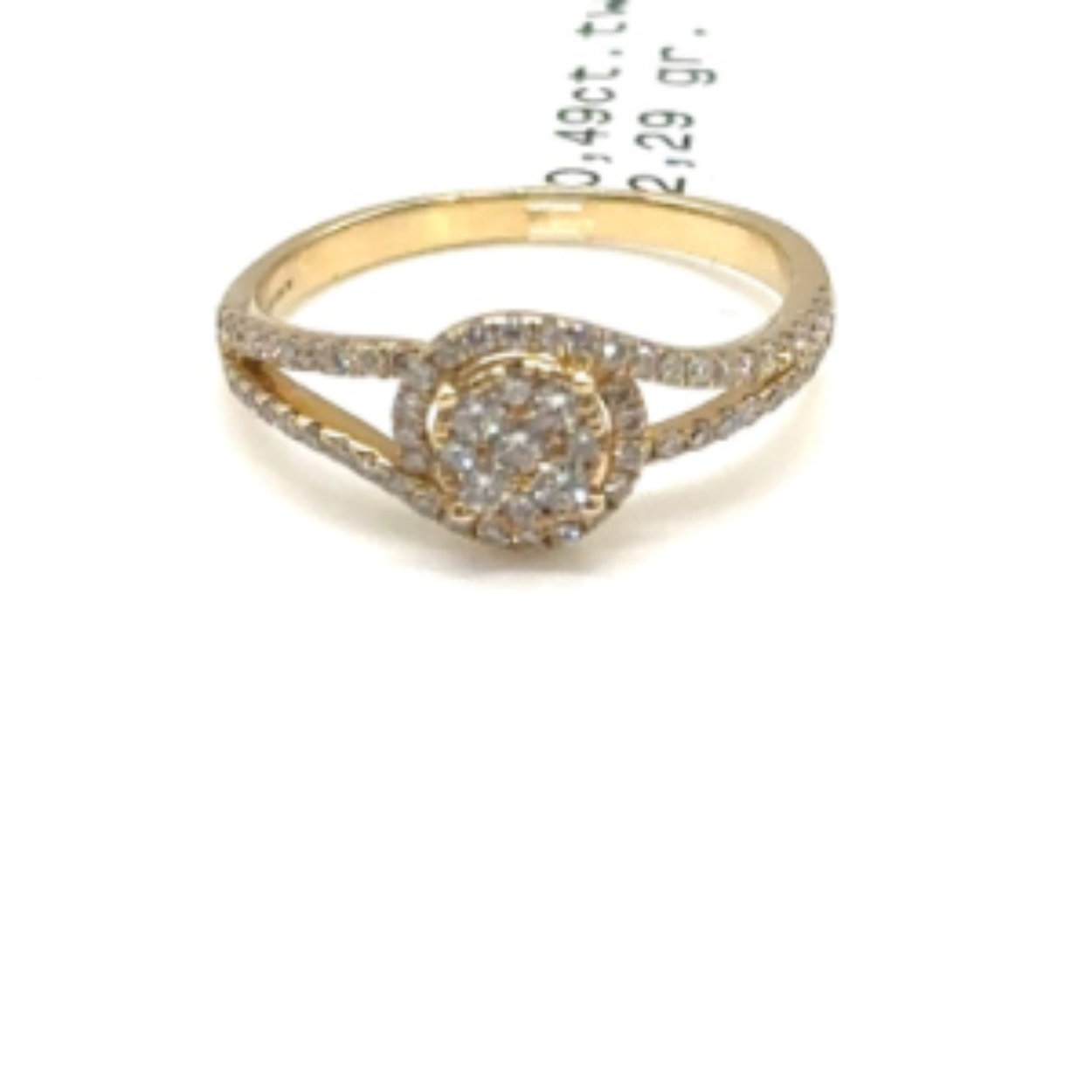 14k gouden diamanten halo ring met totaal 0.49 crt diamanten. tw/si