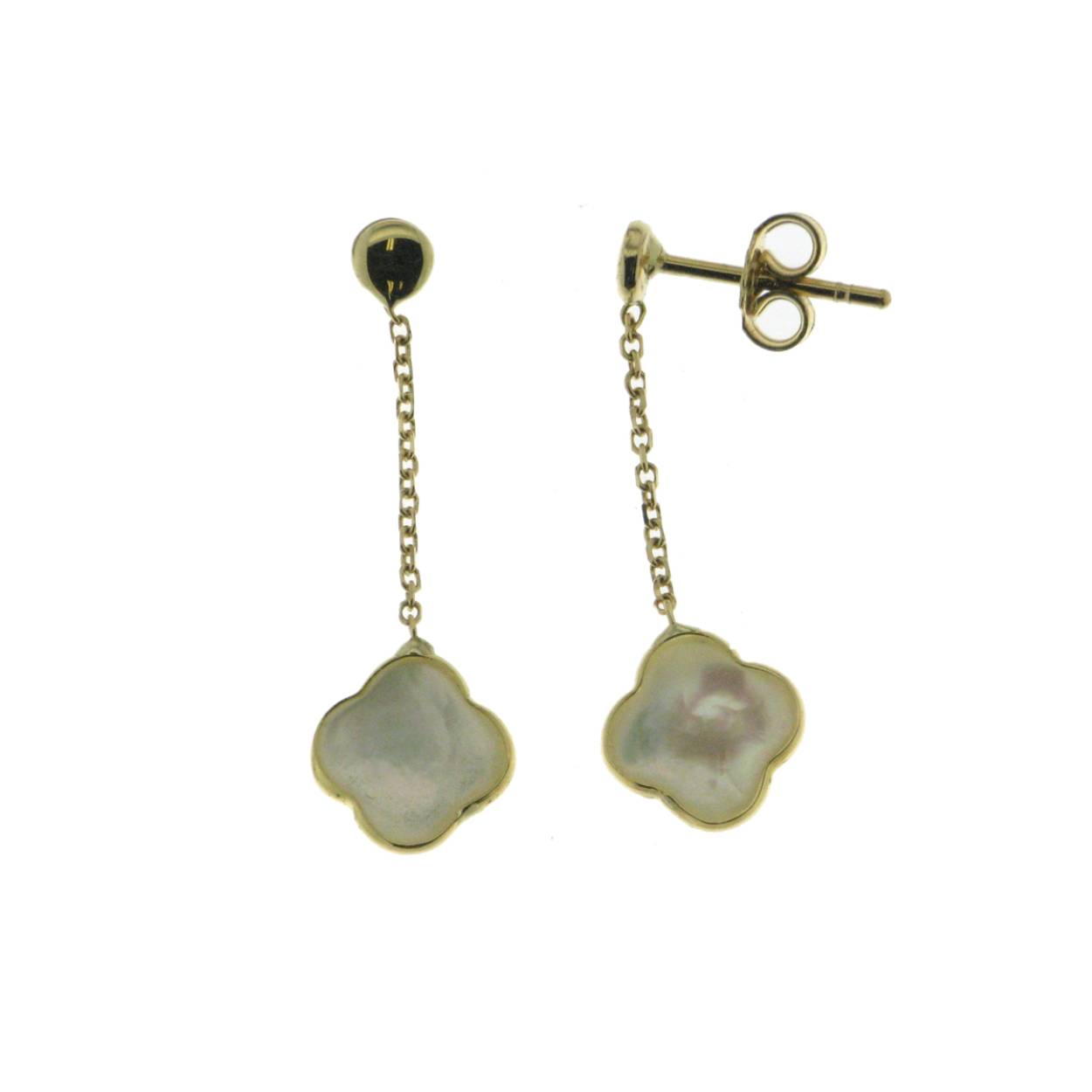 Naiomy Gold oorslingers goud 18k met klaver in parelmoer