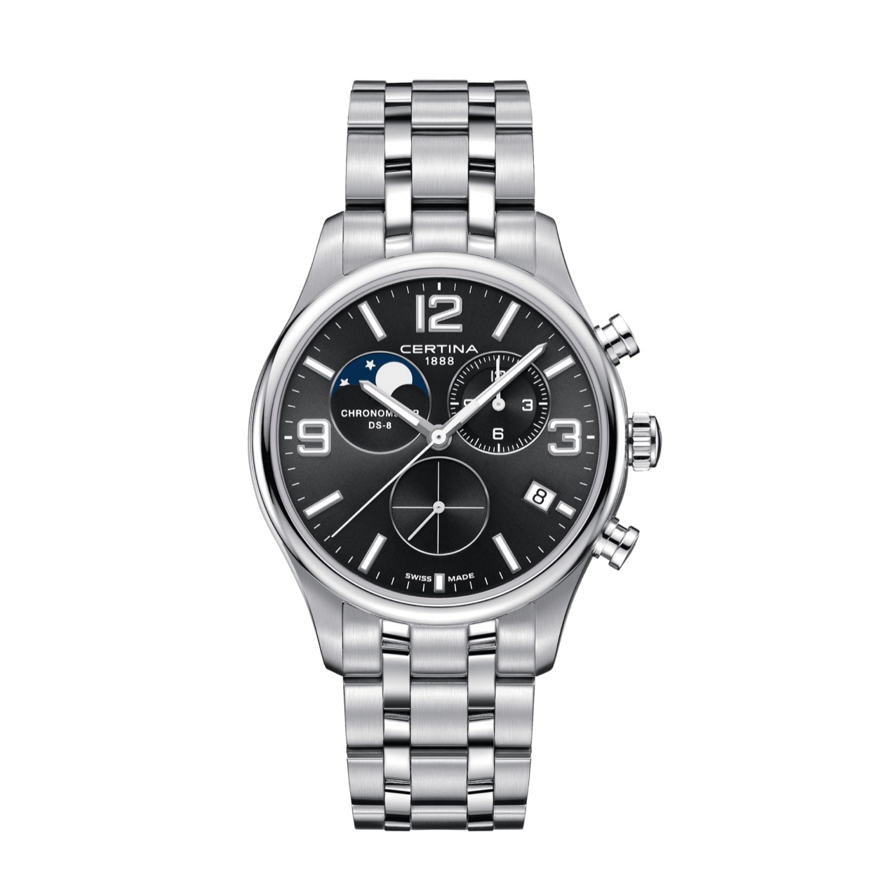 Certina Chronograph Moon Phase DS-8. Dit horloge heeft een chronometer certificaat en heeft 3 jaar garantie.