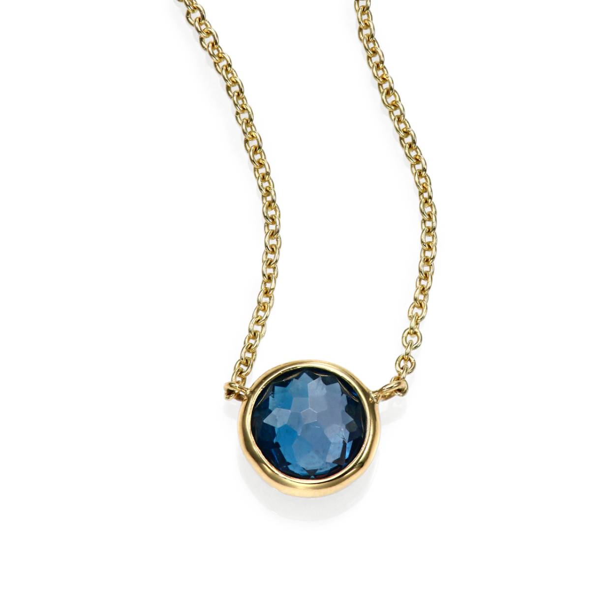 14k geelgouden hanger ,gezet mmet een blauwe topaas in een gladde zetkast ,inclusief ankerketting van 45 cm lengte