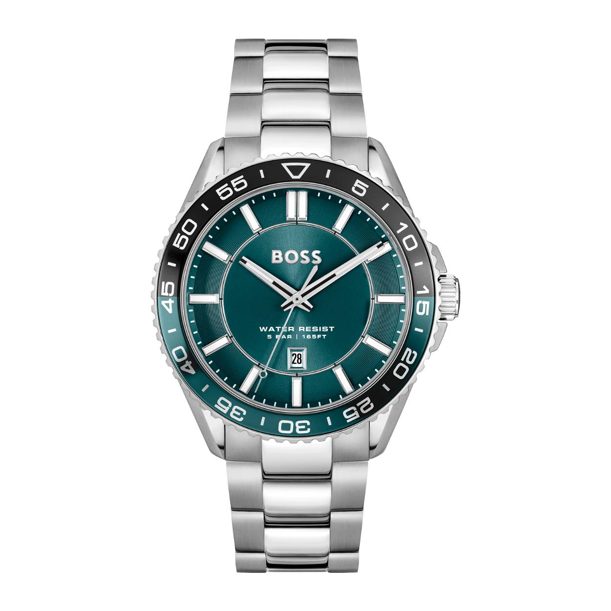 BOSS HB1514208 RUNNER 3H Herenhorloge 43mm 
Dit BOSS horloge uit de RUNNER 3H serie met artikelnr: HB1514208 heeft een stoere sportieve uitstraling. Zeer geschikt voor de moderne stijlvolle man van nu. Het herenhorloge valt op door zijn stalen horlogekast met een gekleurde bedrukte bezel en een groenblauwe sunray wijzerplaat met een datum. Opvallend zijn de wijzers en uurstrepen die met lumibrite zijn ingelegd. Aan de kast zit een stalen mat glanzende schakelband met een vouwsluiting. Het horloge heeft een doorsnee van 43mm met een mineraalglas en is 5ATM. 

HET MERK:
HUGO BOSS is afgestemd op levensstijlen waar het gaat om kwaliteit en precisie. Het wereldwijde fashionlabel is verdeeld in twee merken: BOSS en HUGO. Het merk BOSS biedt geavanceerde, moderne horloges gericht op kwaliteit en design om een onberispelijke look te creëren – of het nu zakelijk, casual of sportief is. De horloge collectie van BOSS is perfect afgestemd op levensstijlen waar het gaat om kwaliteit en precisie. BOSS is op maat gemaakt in een onberispelijke stijl.

Blijf stijlvol bij de tijd. Voor de BOSS-vrouw is stijl het handelsmerk en draait alles om
details. Breng uw look naar een hoger niveau met onze nieuwe en kenmerkende horlogecollectie.

SPECIFICATIES:
- Mineraalglas
- Ronde kastvorm, Ø 43mm
- Stalen horlogekast
- Groenblauwe wijzerplaat
- Stalen schakelband
- 5ATM