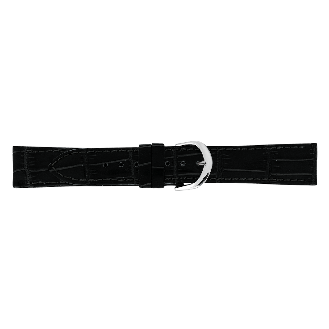 Horlogeband leder 30mm kroko print zwart