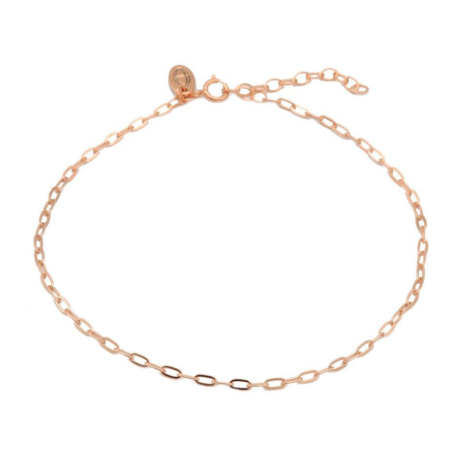 Mooie zilveren enkelband van Karma roségoudkleurig met een ovale schakel. Lengte van het enkelbandje is te verstellen van 22cm tm 25 cm.