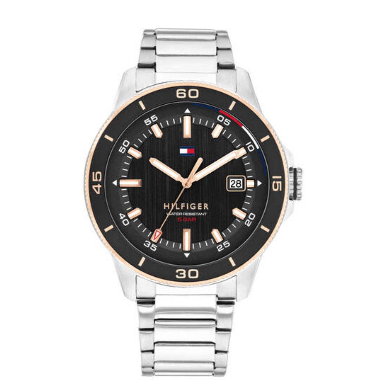 Dit Tommy Hilfiger horloge behoort tot de Remy collectie.
Referentienummer: TH1792228 

Dit Tommy Hilfiger horloge is een sportief herenhorloge die niet in je collectie mag ontbreken. Het stalen horloge heeft een ronde kast met een zwarte aluminium bezel en een zwarte geschuurde wijzerplaat met een datum. Aan de kast zit een stalen schakelband met een vouwsluiting. Het horloge heeft een mineraalglas, een doorsnee van 43mm en is 5ATM.  
