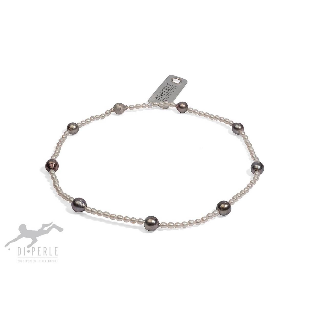 parelcollier,zoetwater rijstparel en Tahiti,zonder slot 90cm