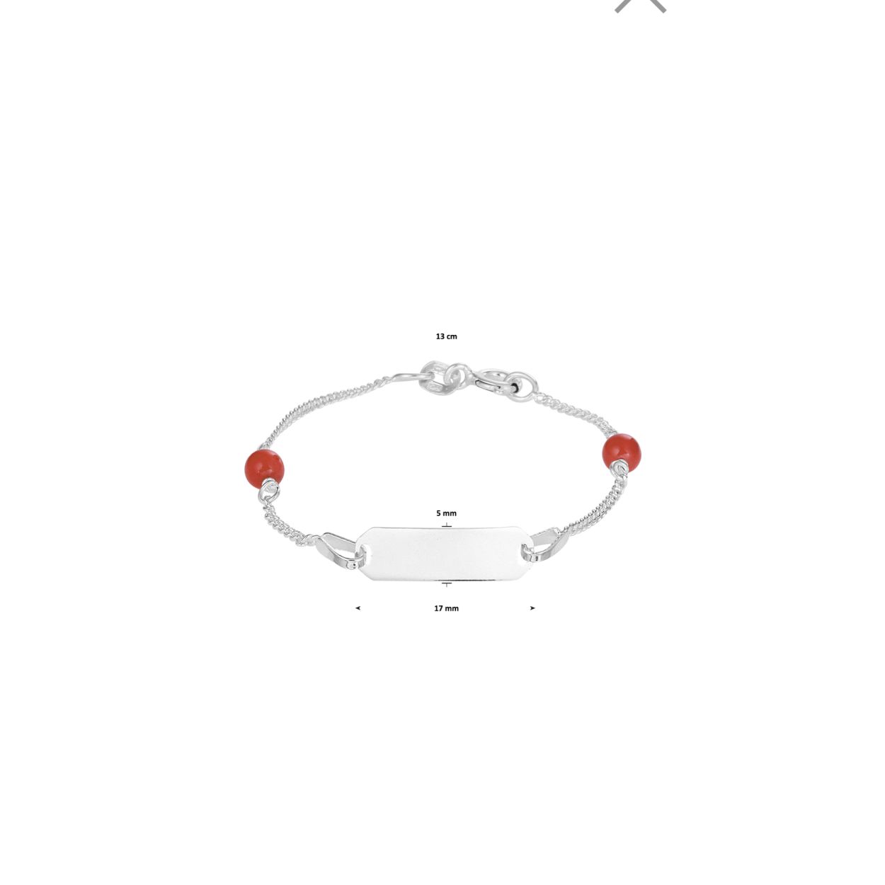 Beschrijving: Zilveren graveerarmband uitgevoerd met bloedkoraal en een gourmet schakel. De armband heeft een lengte van 13cm en een graveerplaatje van 17x5mm. 
Uniekenummer serie: 42294
Doelgroep: kinderen
Breedte: 5 mm
Langste lengte: 13 cm