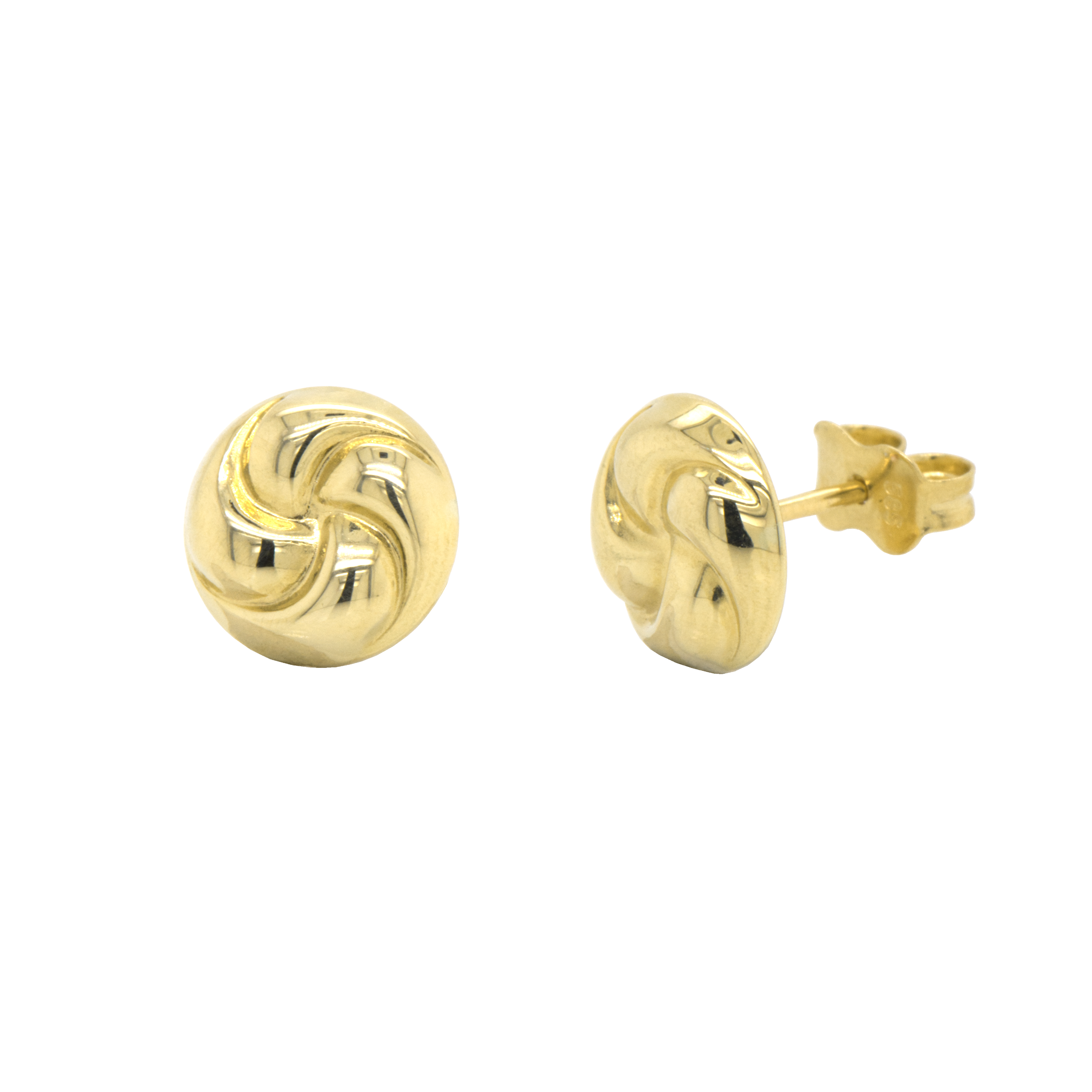 Deze 14-karaats geel gouden oorstekers zijn rond van vorm en op een fantasie-wijze bewerkt. Het goud is fijn gepolijst zodat de oorstekers prachtig glanzen in het licht.
