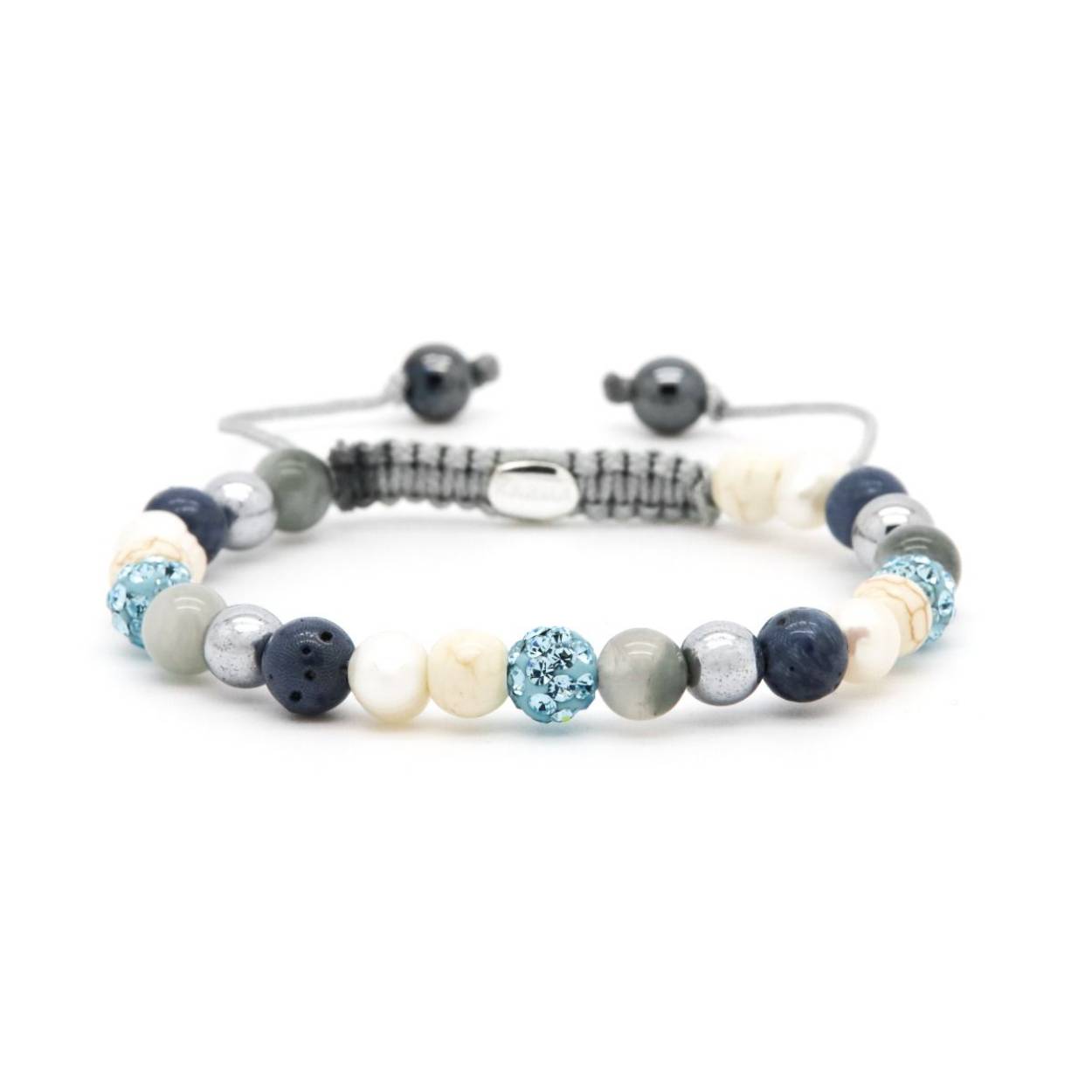 This is the Spiral Indigo XS (Blue crystal) bracelet. All the crystal beads and natural stone beads are 6MM. It's a perfect bracelet to mix and match with our other bracelets!