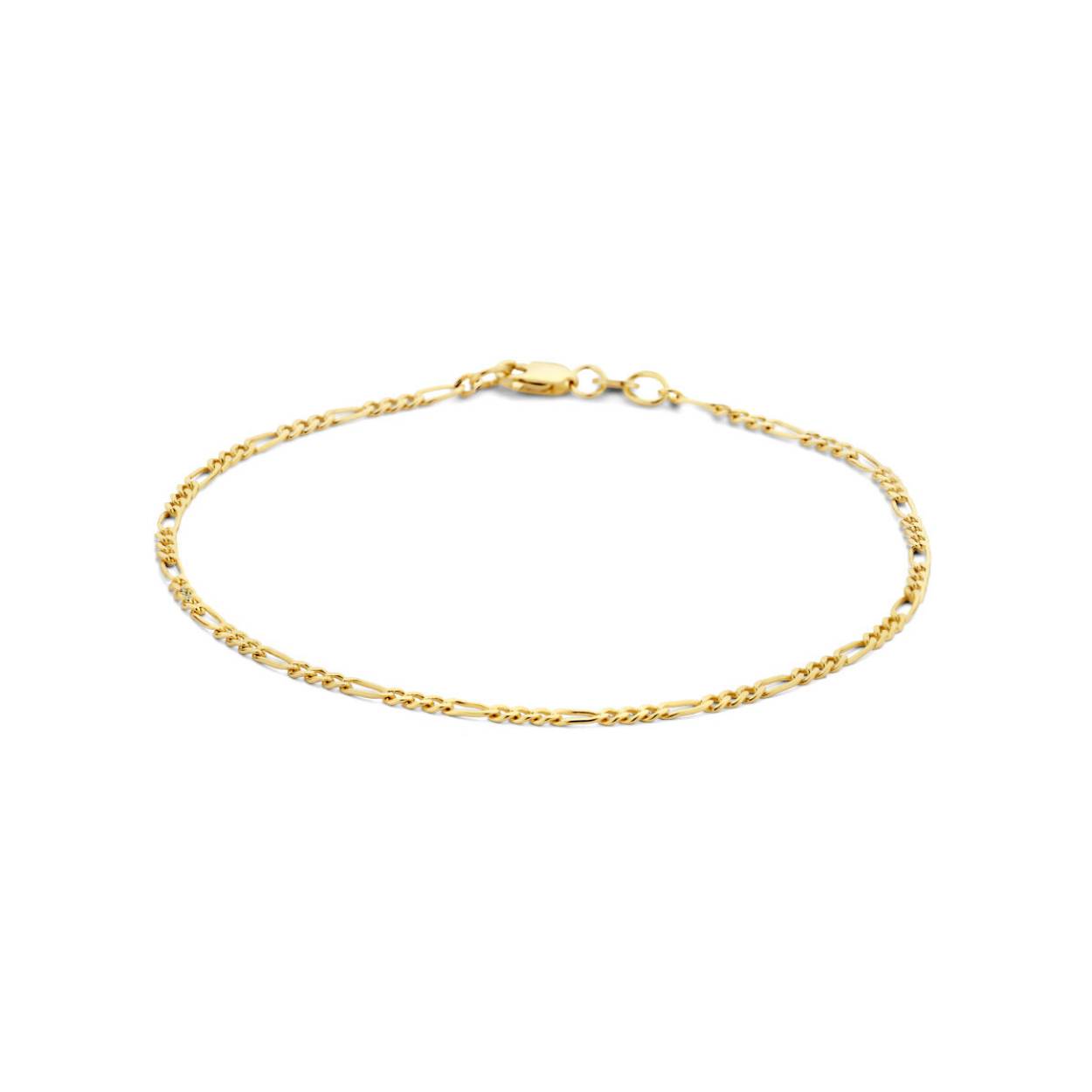 Geelgouden armband met figaro schakel uitgevoerd met een karabijn sluiting.
