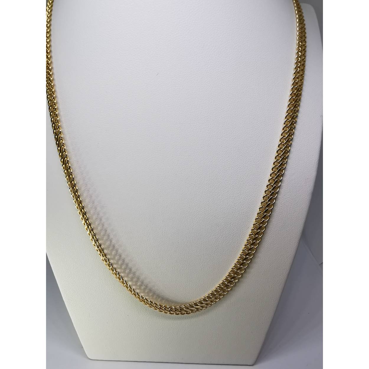 14 Karaat geel gouden brede fantasieschakel collier.
