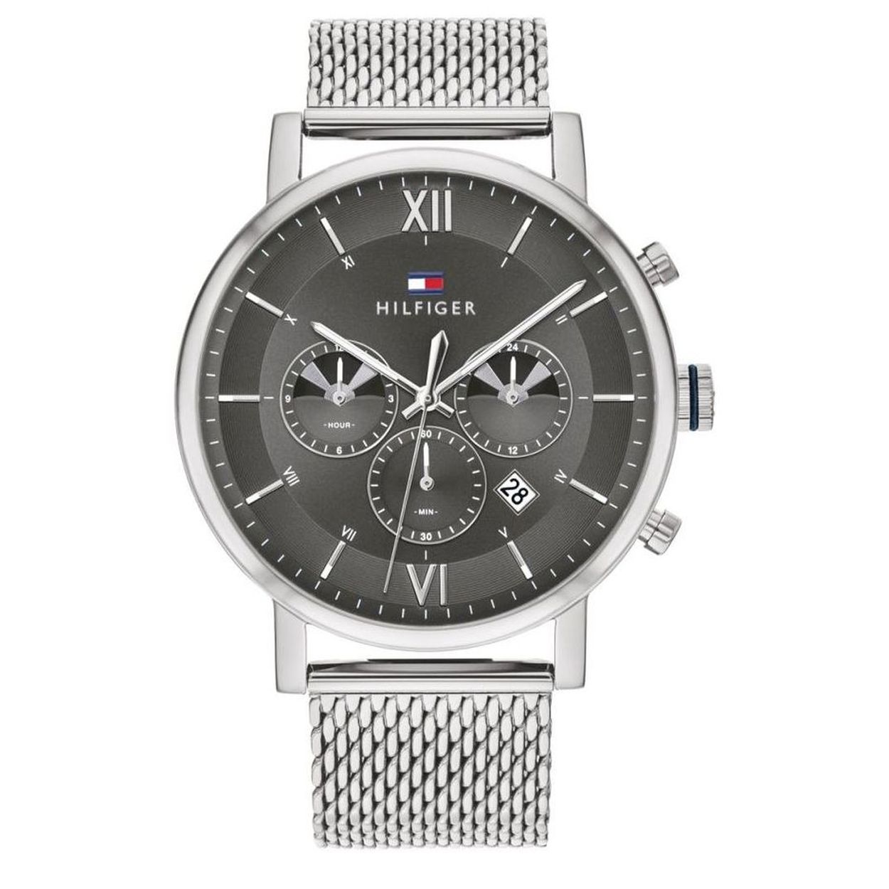 Dit klassieke herenhorloge is van Tommy Hilfiger. De wijzerplaat is voorzien van een sunray wijzerplaat met datumaanduiding. Het horloge is een multi-functie en is voorzien van een milanese band en mineraalglas.
HET MERK
Tommy Hilfiger is wereldwijd ��n van de grootste designer lifestyle merken en is internationaal bekend om haar classic American cool stijl. De horloges zijn voor dames en heren met een eigen stijl, die niet bang zijn om dit aan de wereld te laten zien.

SPECIFICATIES
- Mineraal glas
- Ronde kastvorm � 44 mm
- Stalen horlogekast
- Grijze �sunray� wijzerplaat 
- Stalen horlogeband