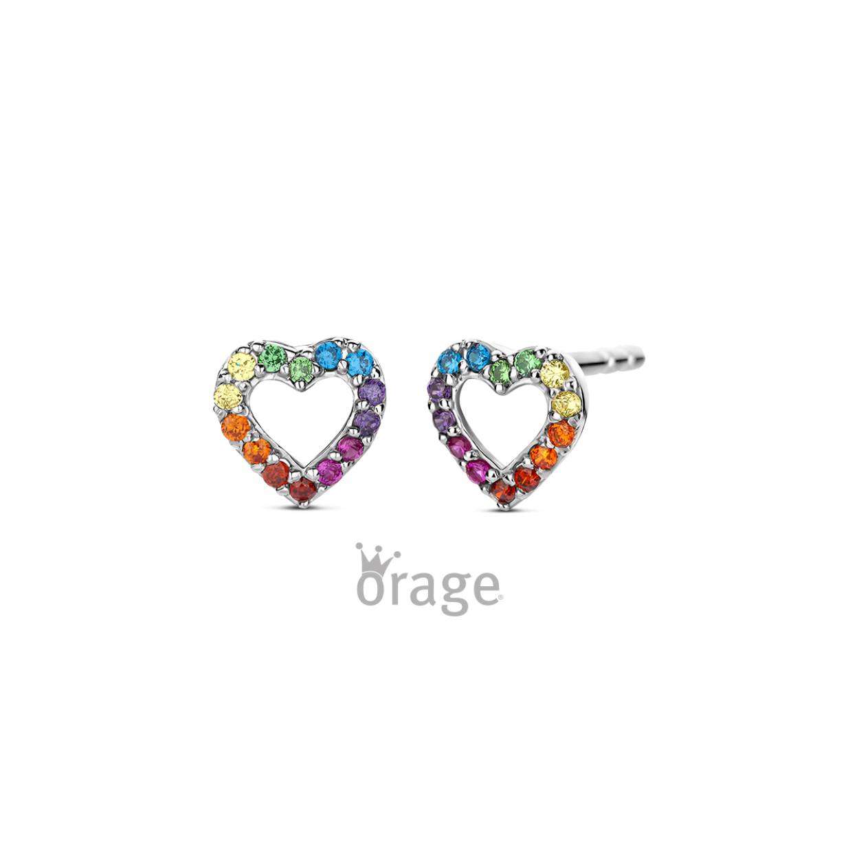 Orage Kids oorstekers zilver hart multi color