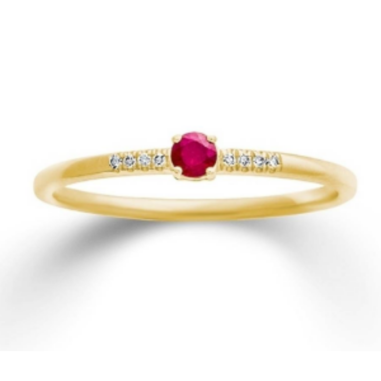 geelgouden ring met robijn 0.10ct en diamant 0.02ct