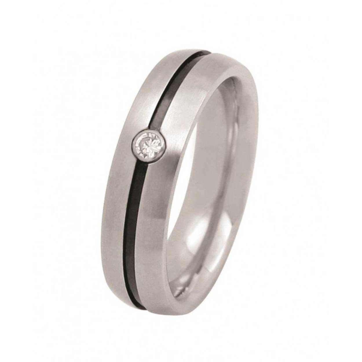 STAAL RING MAT, ZWARTE BAAN 1X ZIRKONIA 
