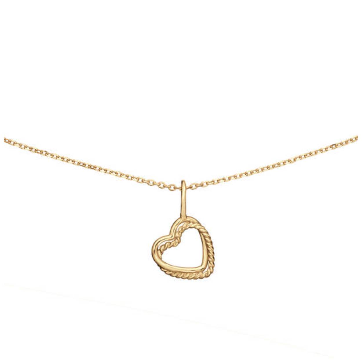 Gouden collier met hanger met dubbel hartje. lengte verstelbaar 40-42.5-45cm