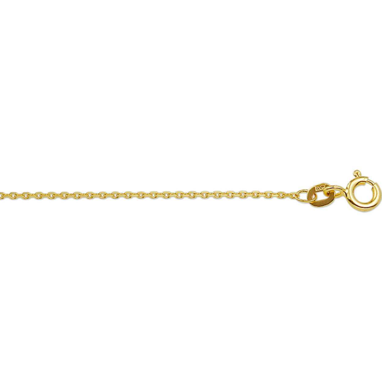14k Geelgouden lengteartikel met 3 draaglengtes. De schakelbreedte is 1.1mm.
