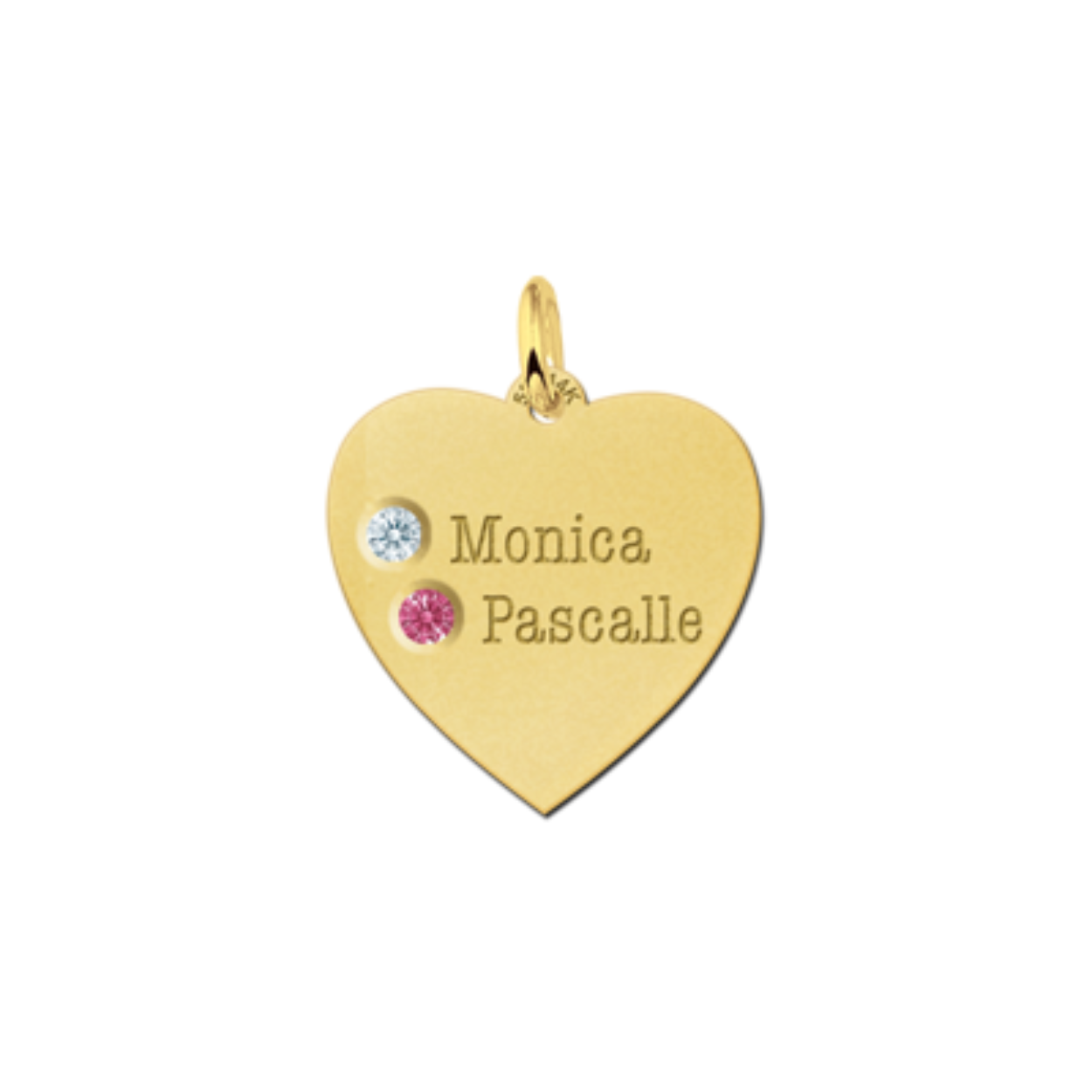 14 karaat geel gouden hart hanger met geboorte stenen.
Afmeting van deze hanger: 17x17MM
Deze hanger kan u bestellen met twee namen/woorden naar keuze en twee geboorte stenen naar keuze:

Januari "Granaat"
Februari "Amethist"
Maart "Aquamarijn"
April "Diamant"
Mei "Smaragd"
Juni "Lichte Amethist"
Juli "Robijn"
Augustus "Peridot"
September "Saffier"
Oktober "Rozenkwarts"
November "Geel Topaas"
December "Blauw Topaas"

U kan bij het afrekenen, bij het kopje opmerkingen vermelden welke steen en naam/woord er op gegraveerd mag worden.
(bijvoorbeeld: Steen Januari + naam en Steen Februari + naam)

Bij eventuele andere vragen kan u ons telefonisch bereiken.

Levertijd ongeveer: 14 dagen.
U word op de hoogte gehouden over het leveringsproces.

Is deze mooie gouden hanger met namen en geboorte stenen een cadeautje voor jezelf of voor iemand anders? Bekijk ons assortiment voor bijpassende sieraden.