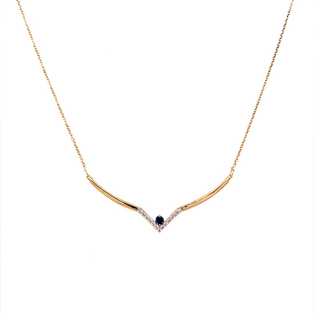 IDN 14krt geelgouden collier met saffier en diamant in witgouden zetting