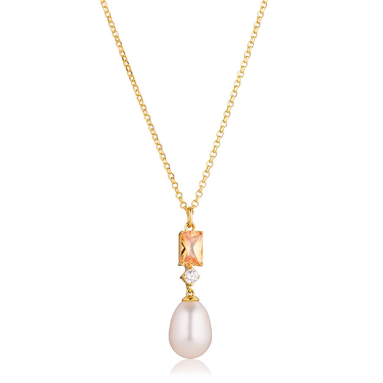 Sif Jakobs zilveren 18k verguld collier met zoetwaterparel en zirkonia. Het collier is op verschillende lengtes aan te passen. 