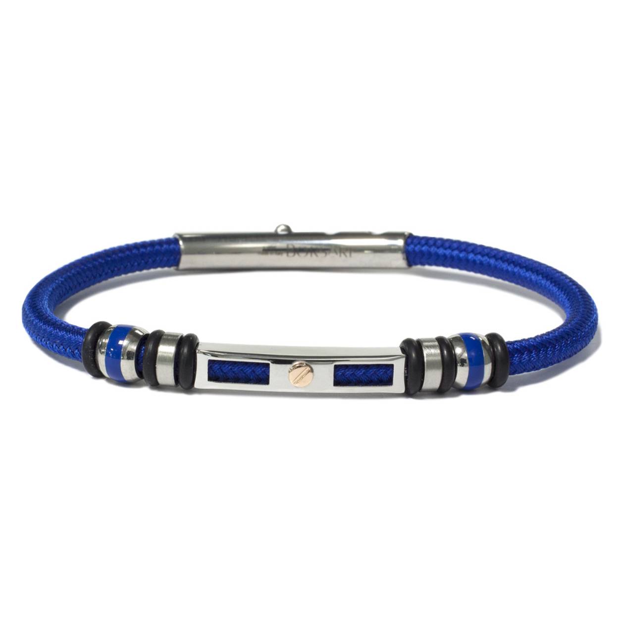 Borsari Gioielli armband edelstaal - polyester + 18 krt.
de armband is in de sluiting op 3 plaatsen verstelbaar in grootte
