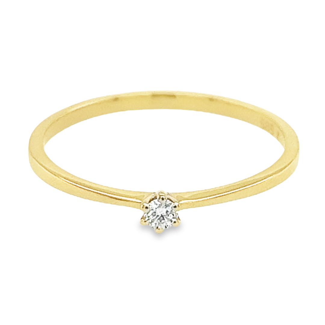 Geelgouden Solitairring met Diamant 0,05 karaat