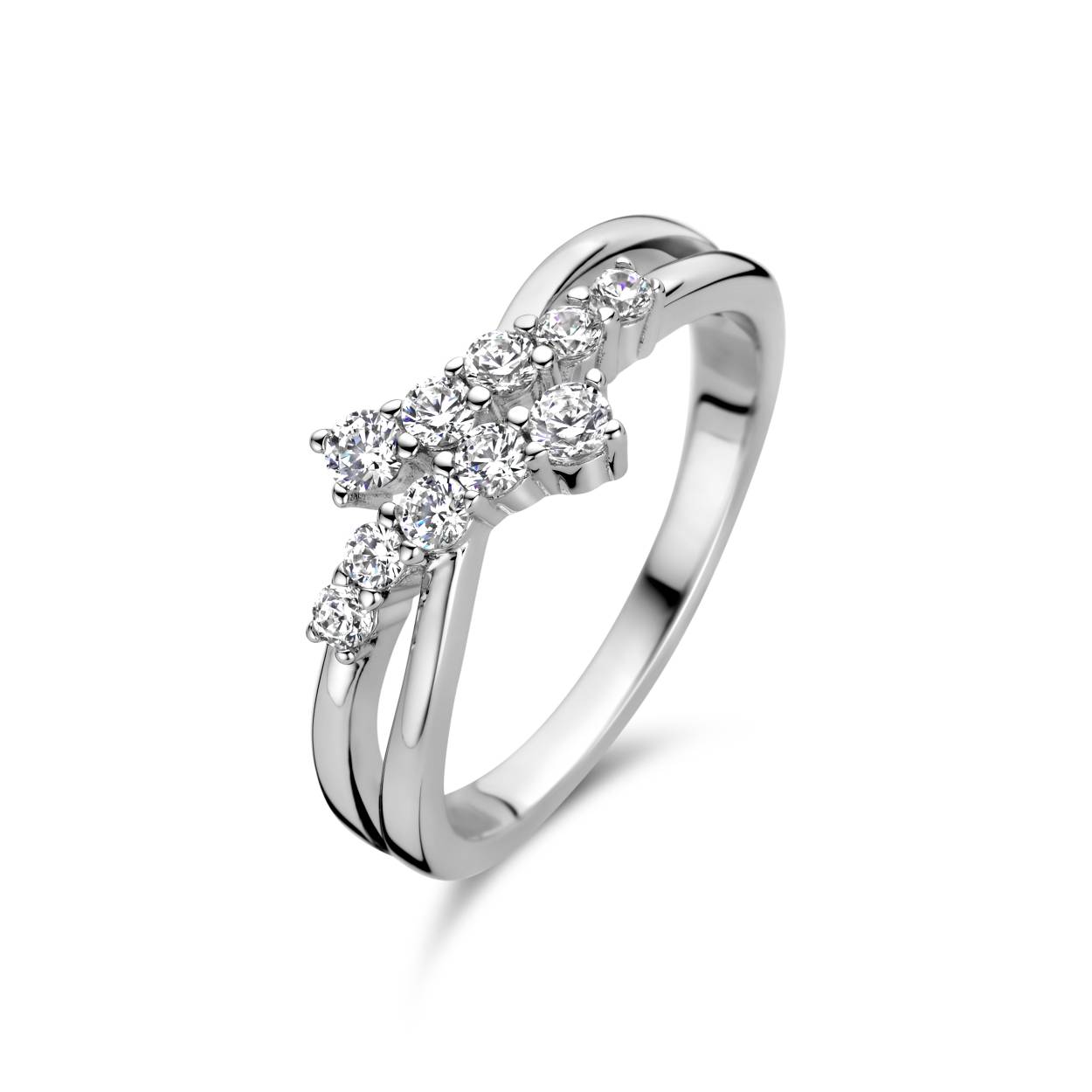 zilveren RdL ring, slag+ 2 rijen zirconias mt56